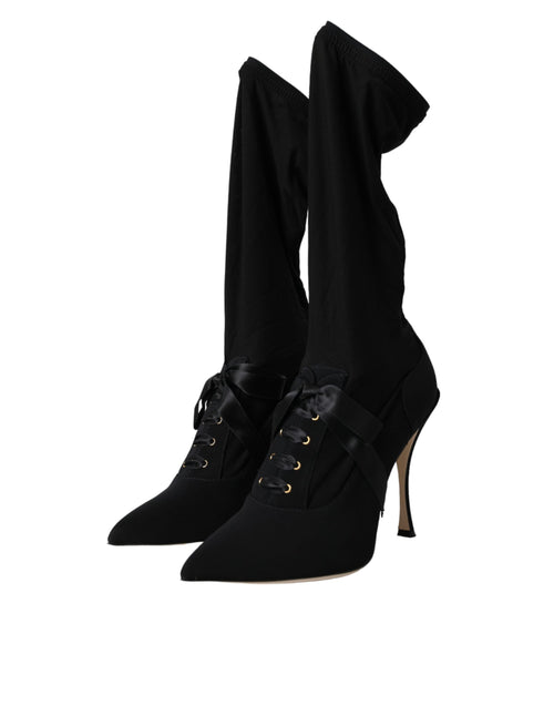 Dolce & Gabbana Black Stiletto Heels Mid Calf Boots Shoes - ClickThatClicks 