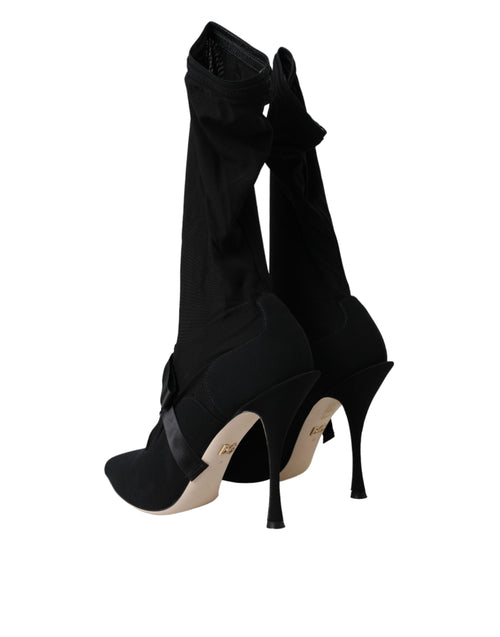 Dolce & Gabbana Black Stiletto Heels Mid Calf Boots Shoes - ClickThatClicks 