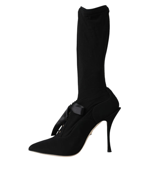 Dolce & Gabbana Black Stiletto Heels Mid Calf Boots Shoes - ClickThatClicks 