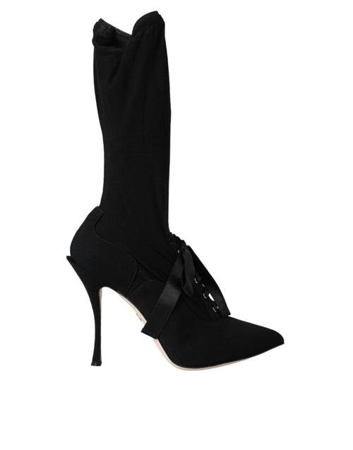 Dolce & Gabbana Black Stiletto Heels Mid Calf Boots Shoes - ClickThatClicks 