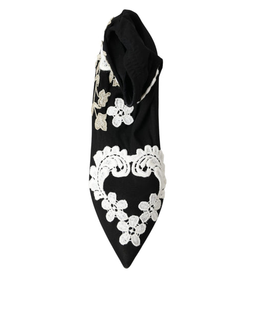 Dolce & Gabbana Black White Embroidery Slip On Boots Shoes - ClickThatClicks 