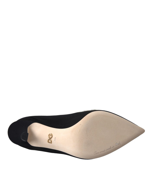 Dolce & Gabbana Black White Embroidery Slip On Boots Shoes - ClickThatClicks 