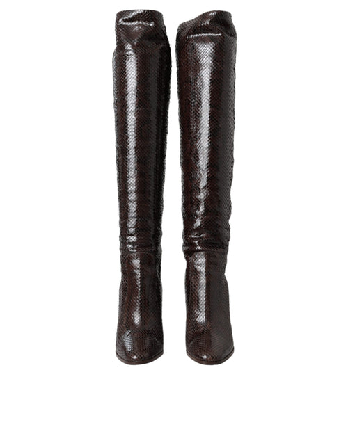 Dolce & Gabbana Brown Exotic Leather Heels High Boots Shoes - ClickThatClicks 