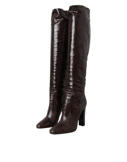 Dolce & Gabbana Brown Exotic Leather Heels High Boots Shoes - ClickThatClicks 