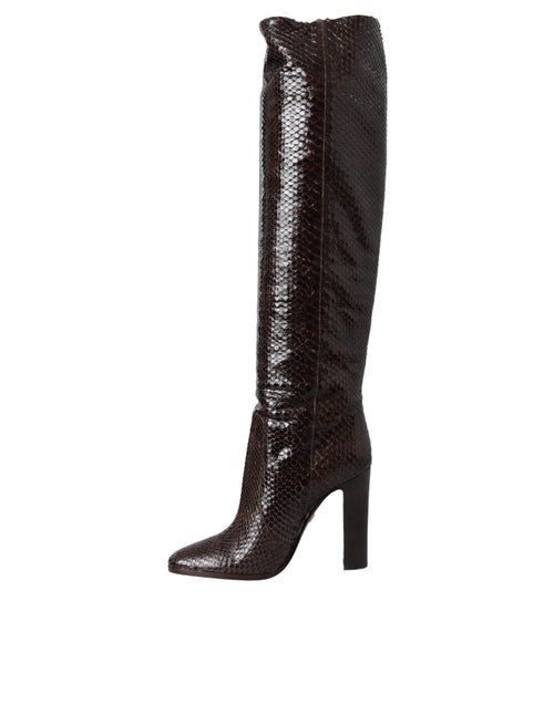 Dolce & Gabbana Brown Exotic Leather Heels High Boots Shoes - ClickThatClicks 
