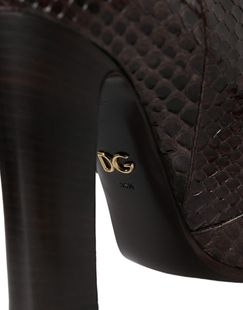 Dolce & Gabbana Brown Exotic Leather Heels High Boots Shoes - ClickThatClicks 