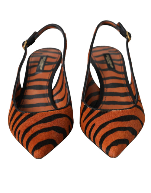 Dolce & Gabbana Black Orange Zebra Leather Slingbacks Shoes - ClickThatClicks 