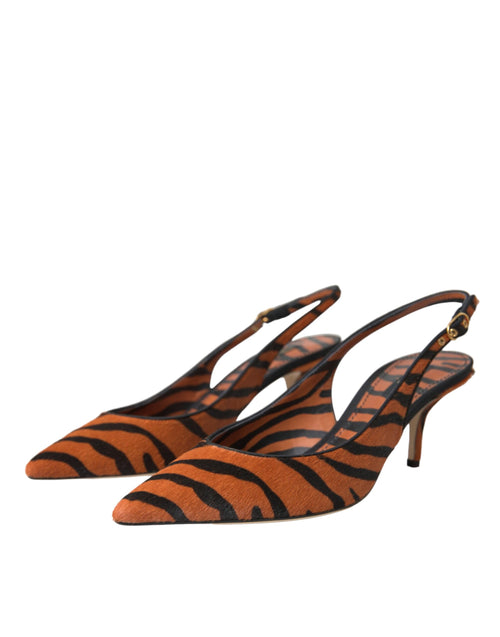 Dolce & Gabbana Black Orange Zebra Leather Slingbacks Shoes - ClickThatClicks 