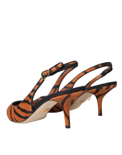 Dolce & Gabbana Black Orange Zebra Leather Slingbacks Shoes - ClickThatClicks 