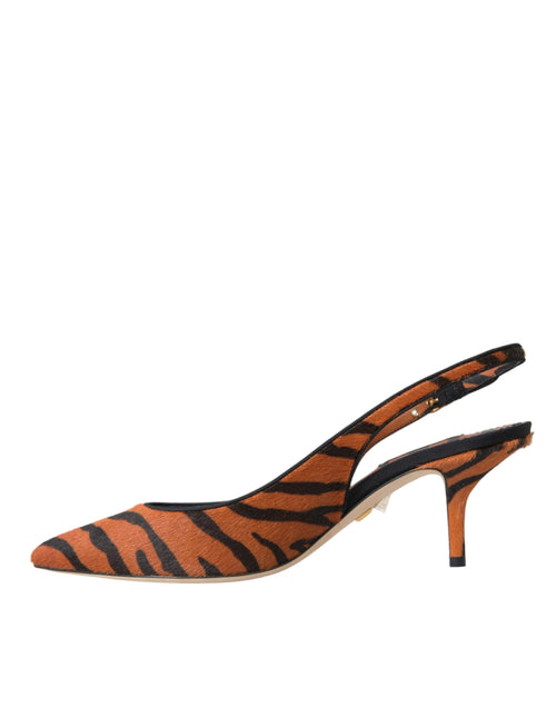 Dolce & Gabbana Black Orange Zebra Leather Slingbacks Shoes - ClickThatClicks 