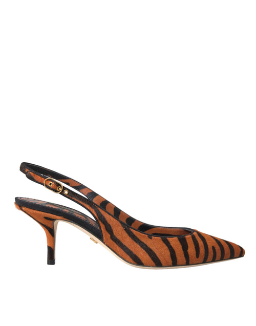 Dolce & Gabbana Black Orange Zebra Leather Slingbacks Shoes - ClickThatClicks 