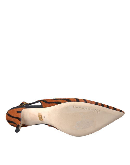Dolce & Gabbana Black Orange Zebra Leather Slingbacks Shoes - ClickThatClicks 