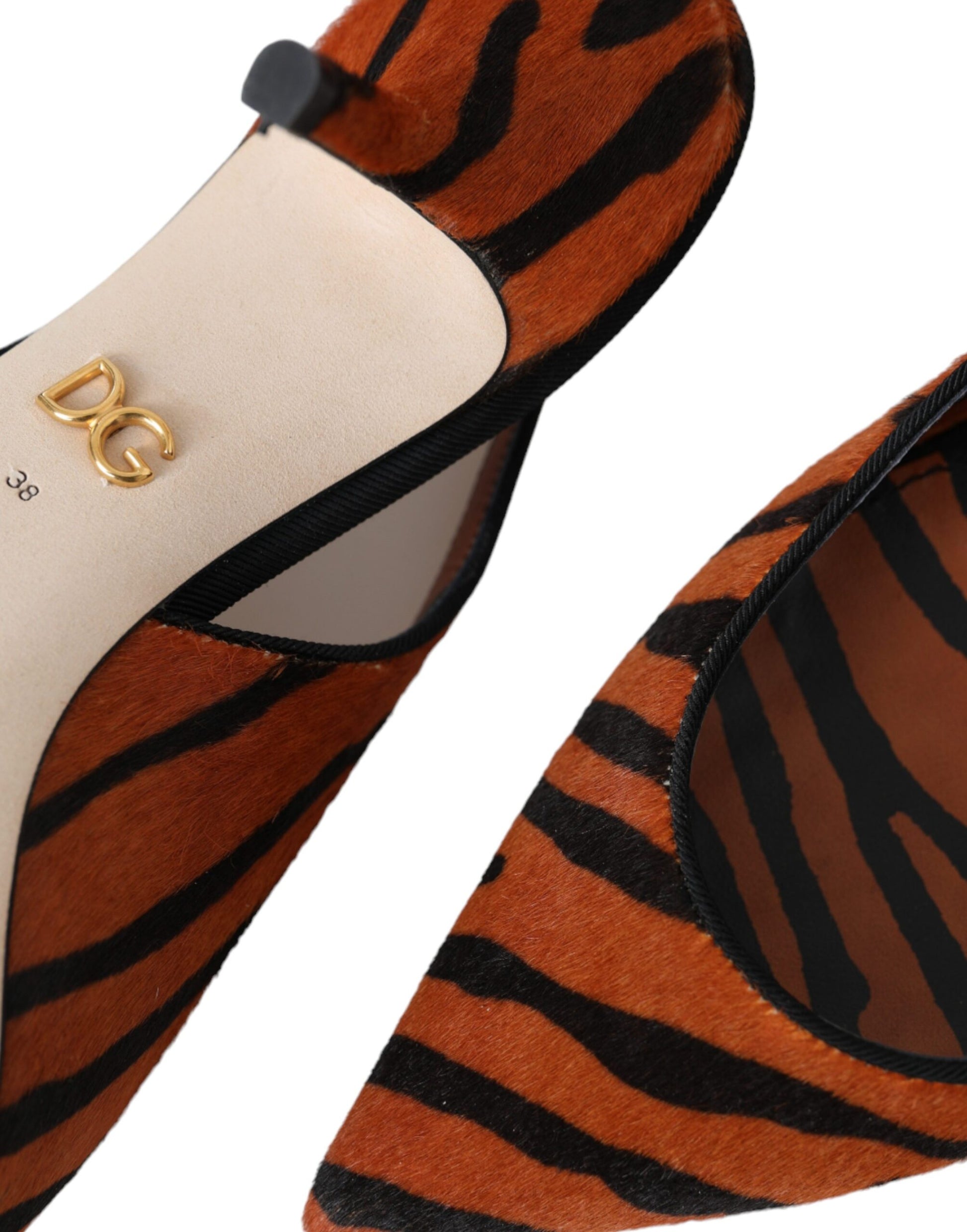 Dolce & Gabbana Black Orange Zebra Leather Slingbacks Shoes - ClickThatClicks 
