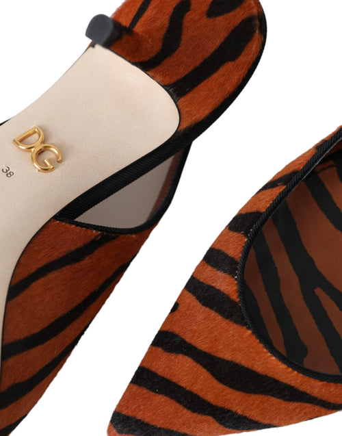 Dolce & Gabbana Black Orange Zebra Leather Slingbacks Shoes - ClickThatClicks 