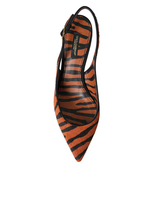 Dolce & Gabbana Black Orange Zebra Leather Slingbacks Shoes - ClickThatClicks 