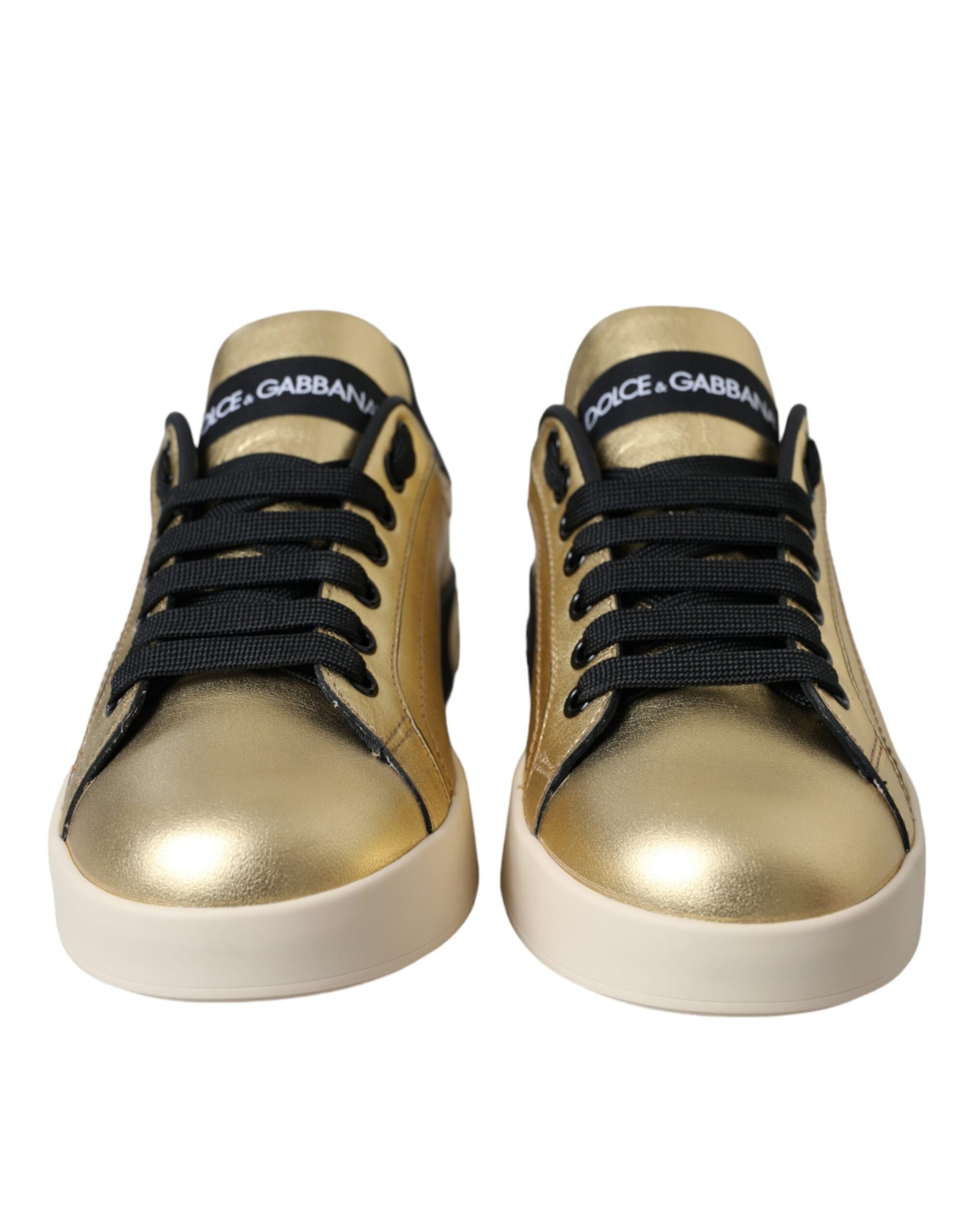 Dolce & Gabbana Gold Portofino Calf Leather Sneakers Women Shoes - ClickThatClicks 