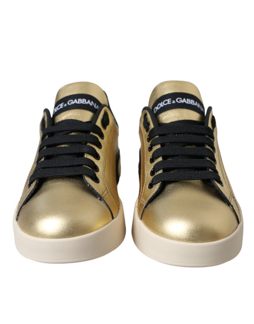Dolce & Gabbana Gold Portofino Calf Leather Sneakers Women Shoes - ClickThatClicks 