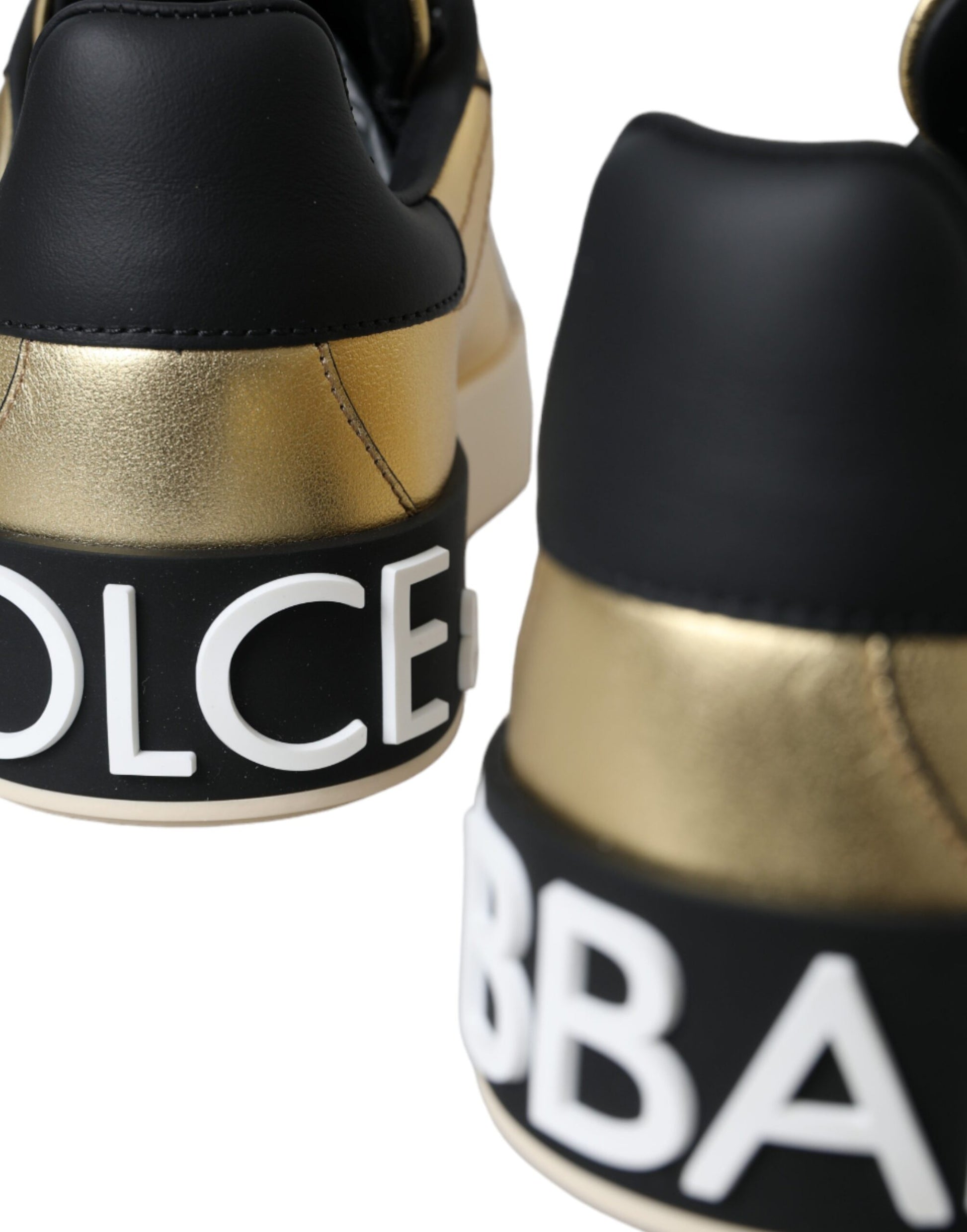 Dolce & Gabbana Gold Portofino Calf Leather Sneakers Women Shoes - ClickThatClicks 