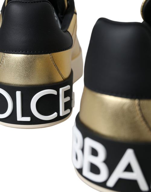 Dolce & Gabbana Gold Portofino Calf Leather Sneakers Women Shoes - ClickThatClicks 