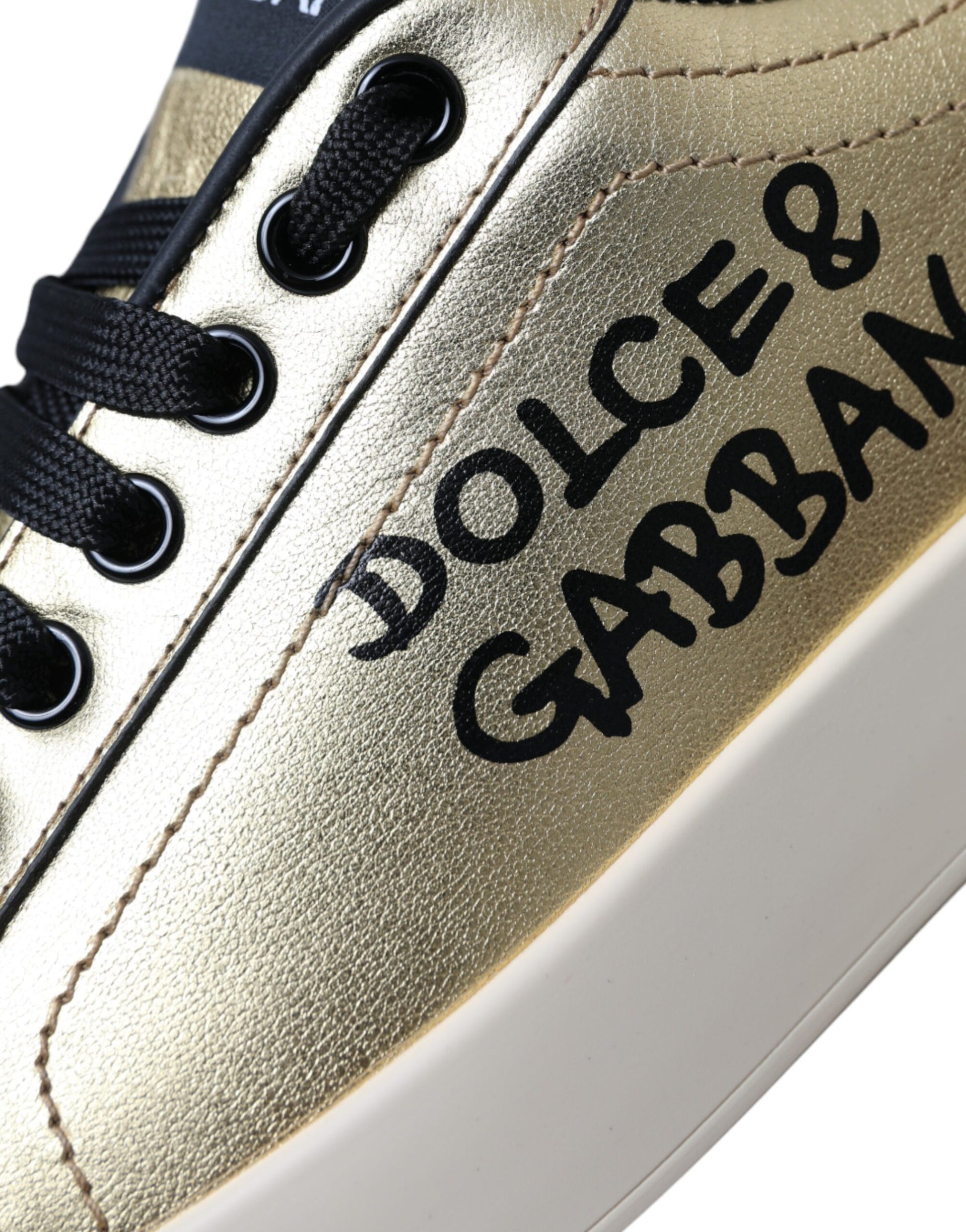Dolce & Gabbana Gold Portofino Calf Leather Sneakers Women Shoes - ClickThatClicks 