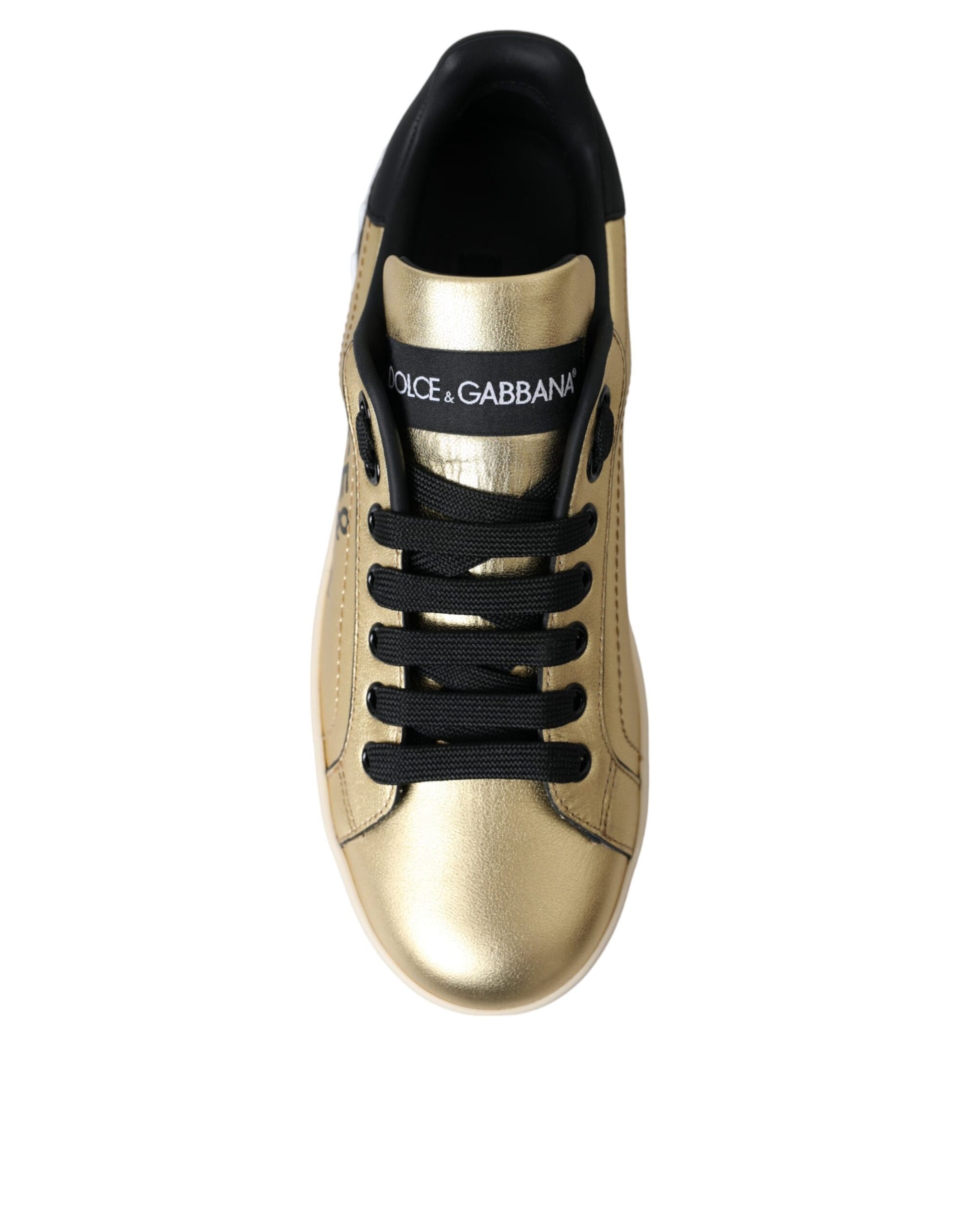 Dolce & Gabbana Gold Portofino Calf Leather Sneakers Women Shoes - ClickThatClicks 