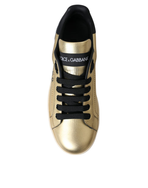 Dolce & Gabbana Gold Portofino Calf Leather Sneakers Women Shoes - ClickThatClicks 