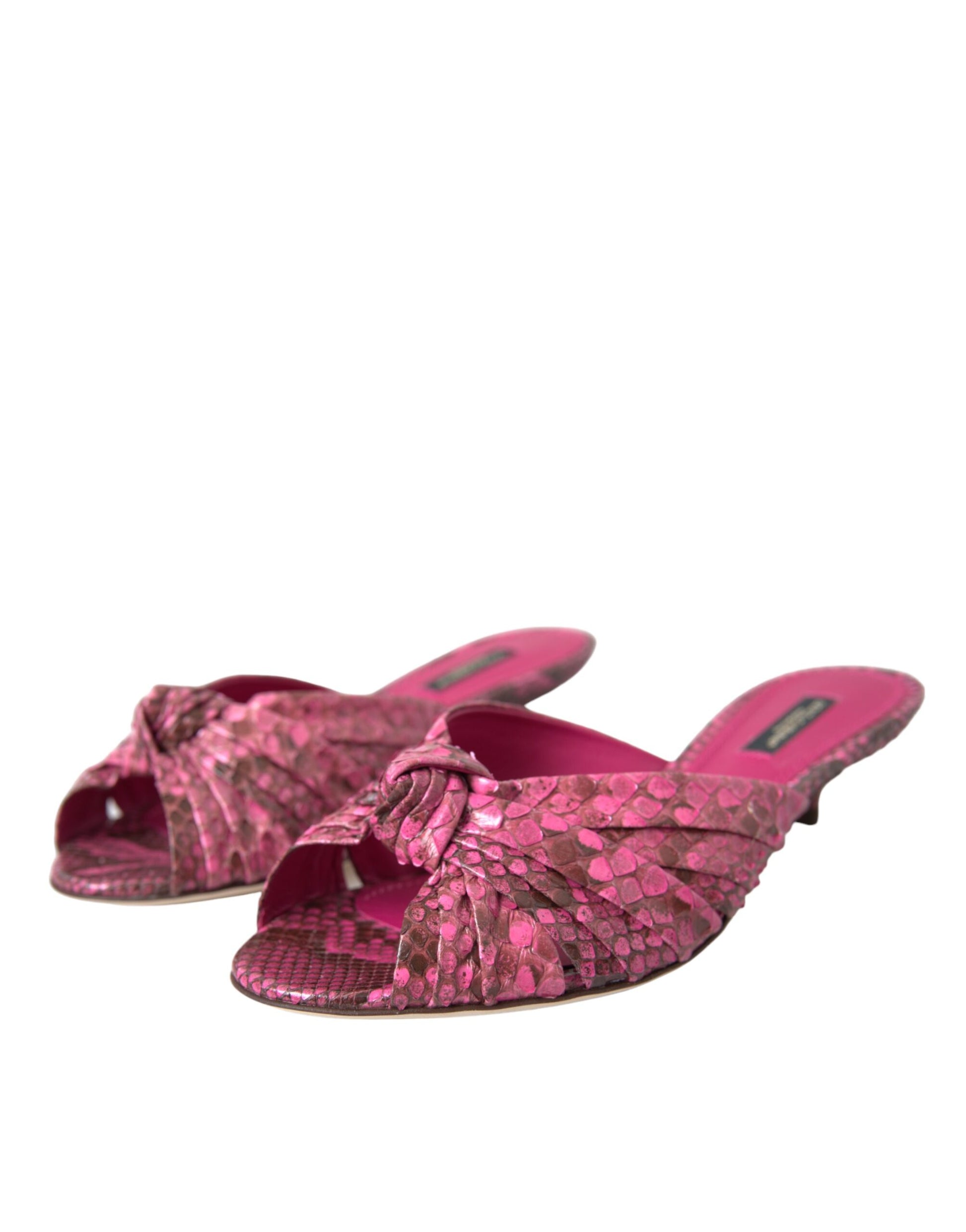 Dolce & Gabbana Pink Exotic Leather Kitten Heels Slides Shoes - ClickThatClicks 