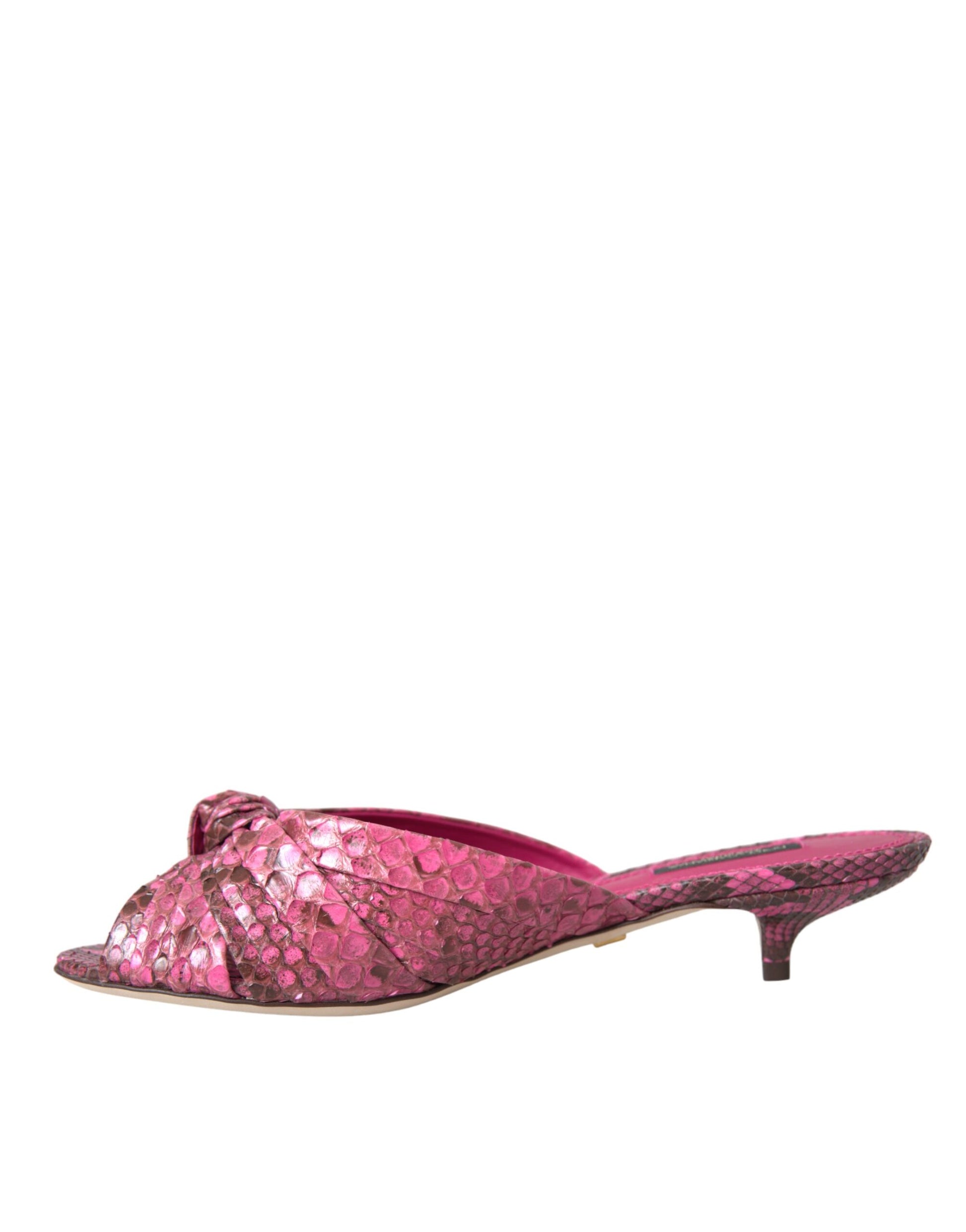 Dolce & Gabbana Pink Exotic Leather Kitten Heels Slides Shoes - ClickThatClicks 