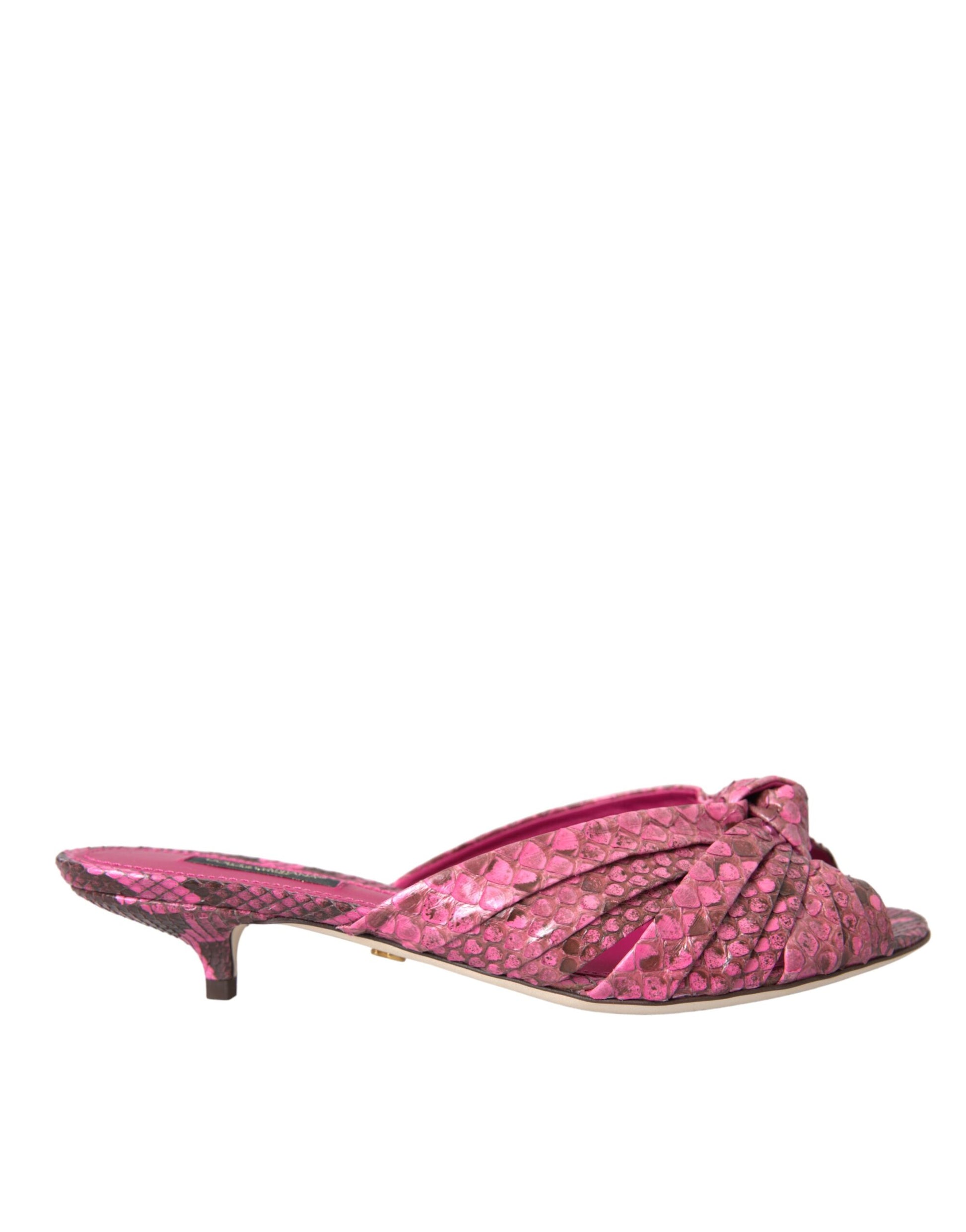 Dolce & Gabbana Pink Exotic Leather Kitten Heels Slides Shoes - ClickThatClicks 