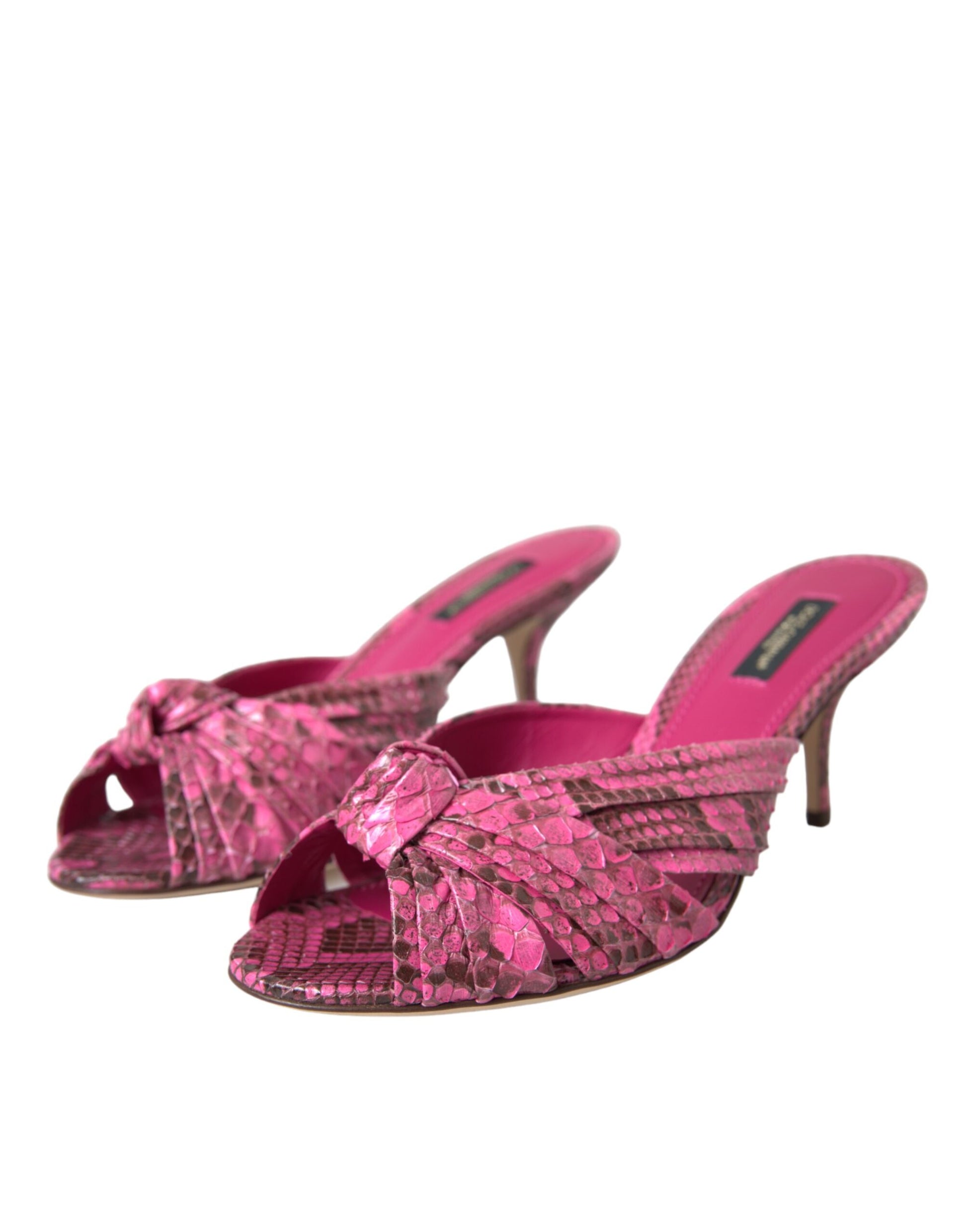 Dolce & Gabbana Pink Exotic Leather Kitten Heels Slides Shoes - ClickThatClicks 