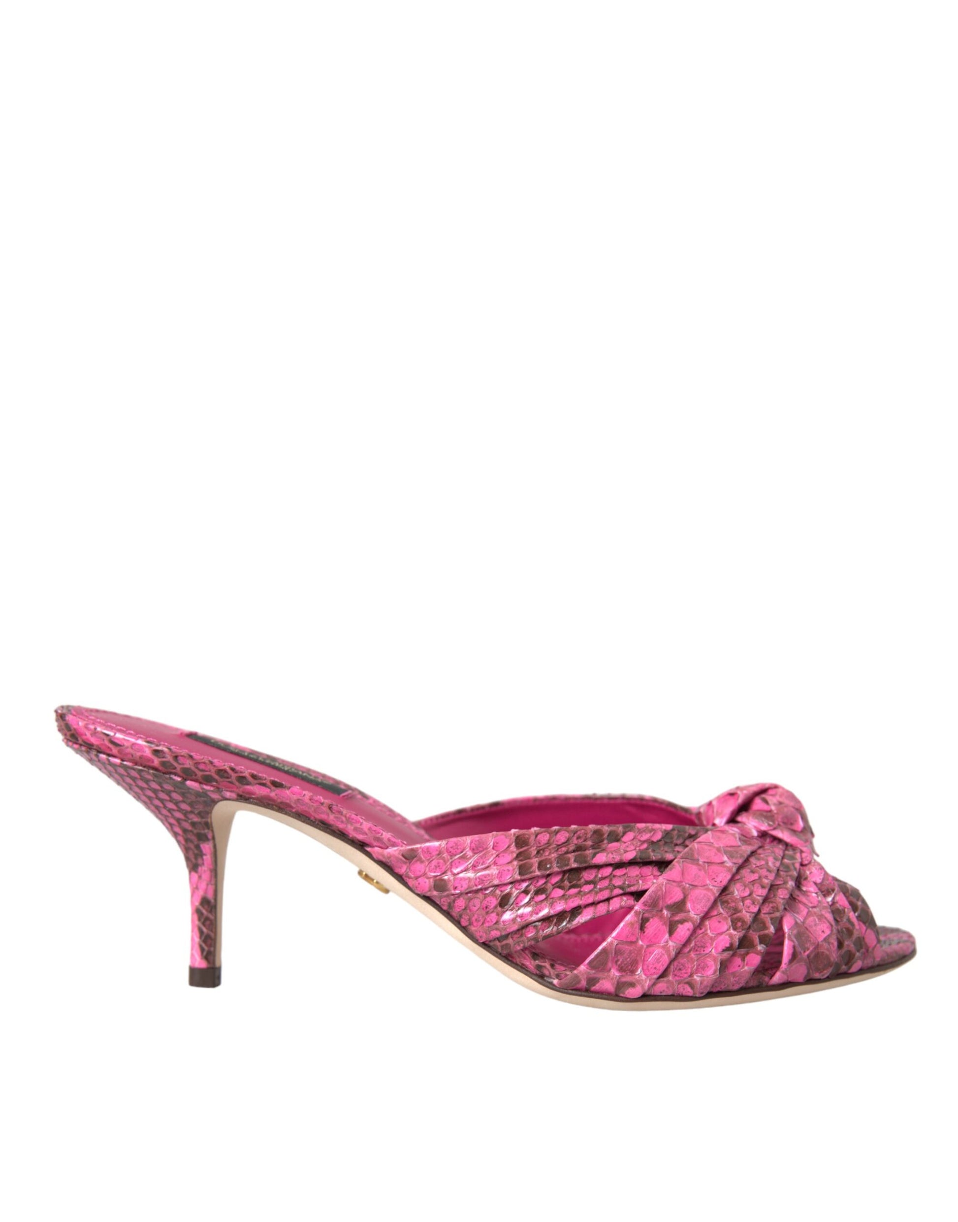 Dolce & Gabbana Pink Exotic Leather Kitten Heels Slides Shoes - ClickThatClicks 