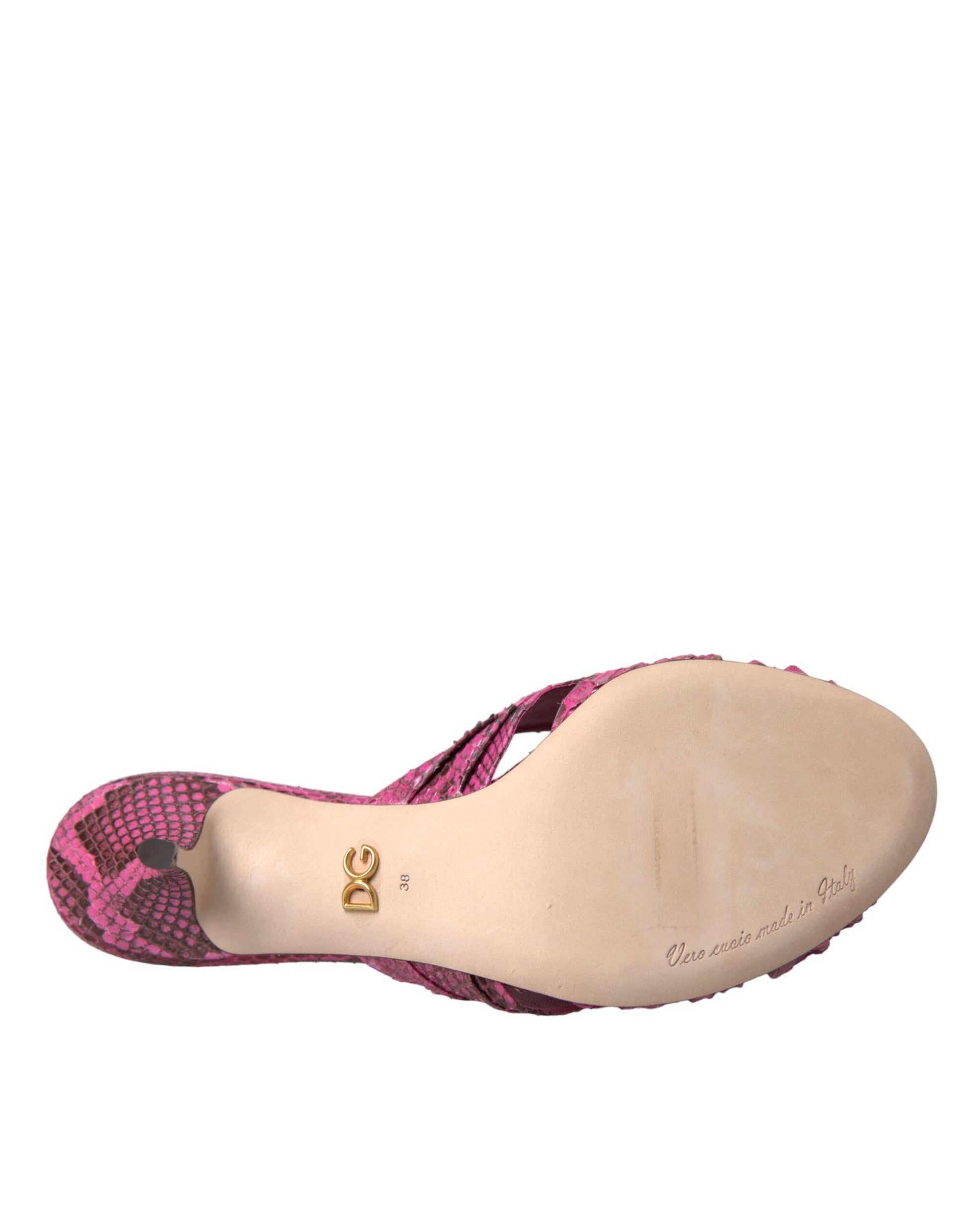 Dolce & Gabbana Pink Exotic Leather Kitten Heels Slides Shoes - ClickThatClicks 