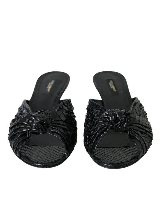 Dolce & Gabbana Black Exotic Leather Heels Slides Shoes - ClickThatClicks 