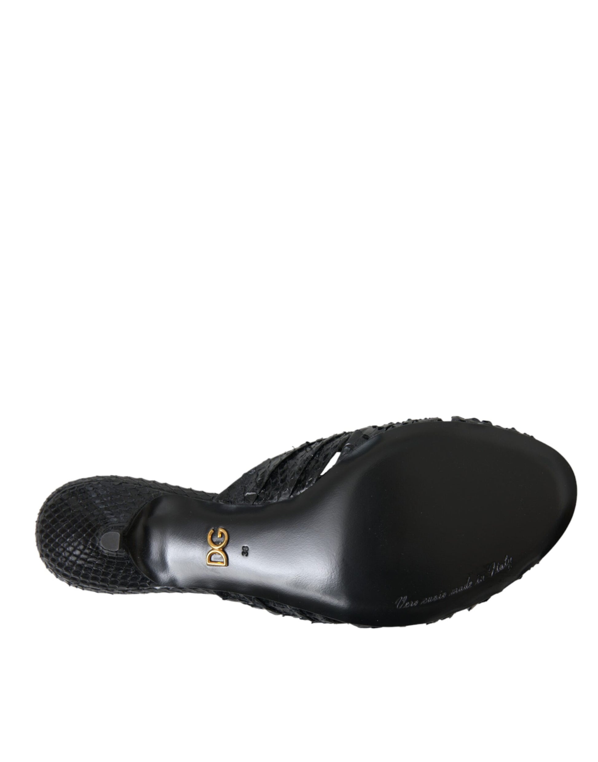 Dolce & Gabbana Black Exotic Leather Heels Slides Shoes - ClickThatClicks 