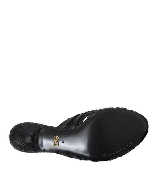 Dolce & Gabbana Black Exotic Leather Heels Slides Shoes - ClickThatClicks 