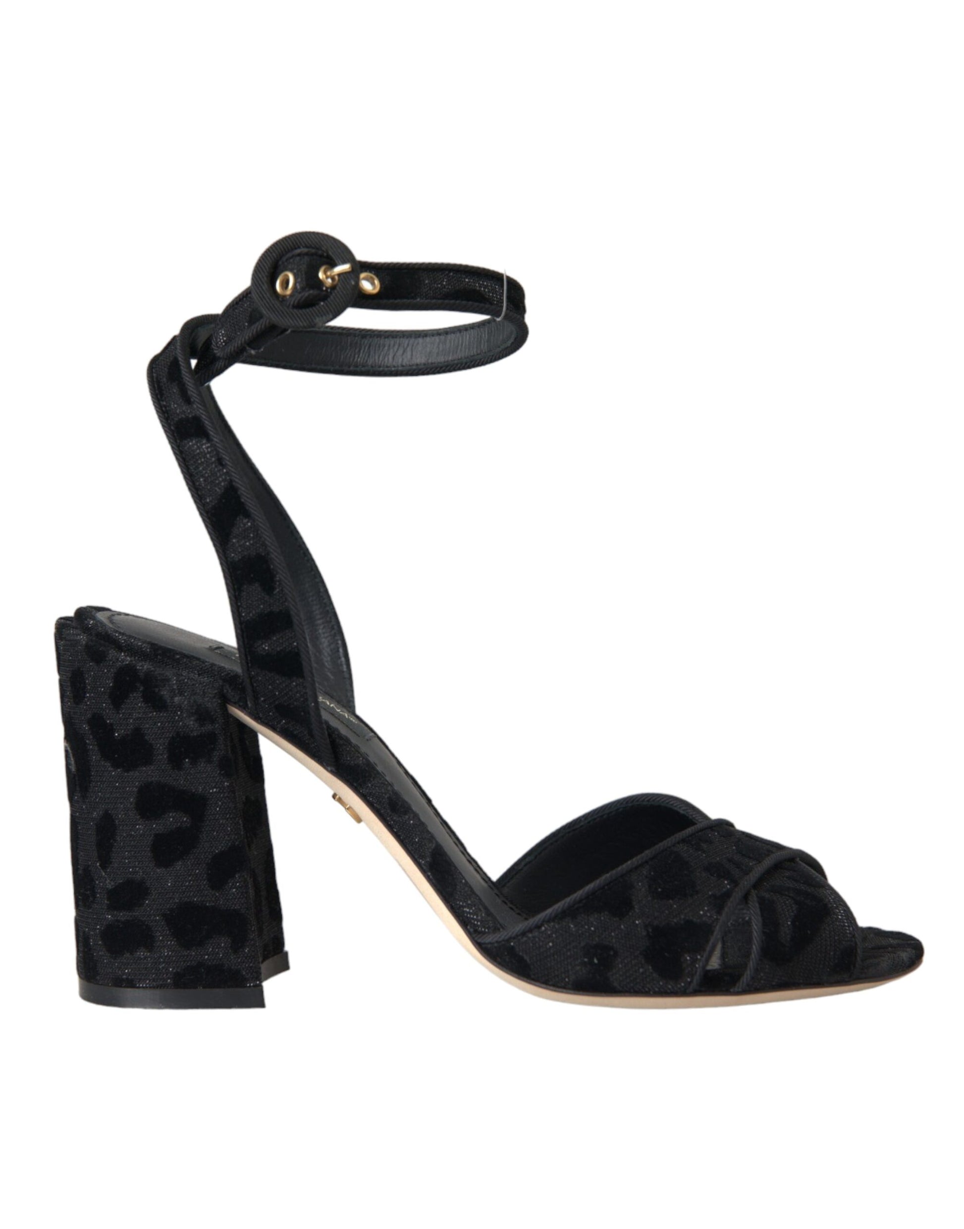 Dolce & Gabbana Black Leopard Suede Heels Sandals Shoes - ClickThatClicks 