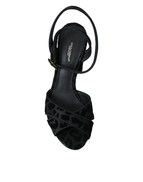 Dolce & Gabbana Black Leopard Suede Heels Sandals Shoes - ClickThatClicks 