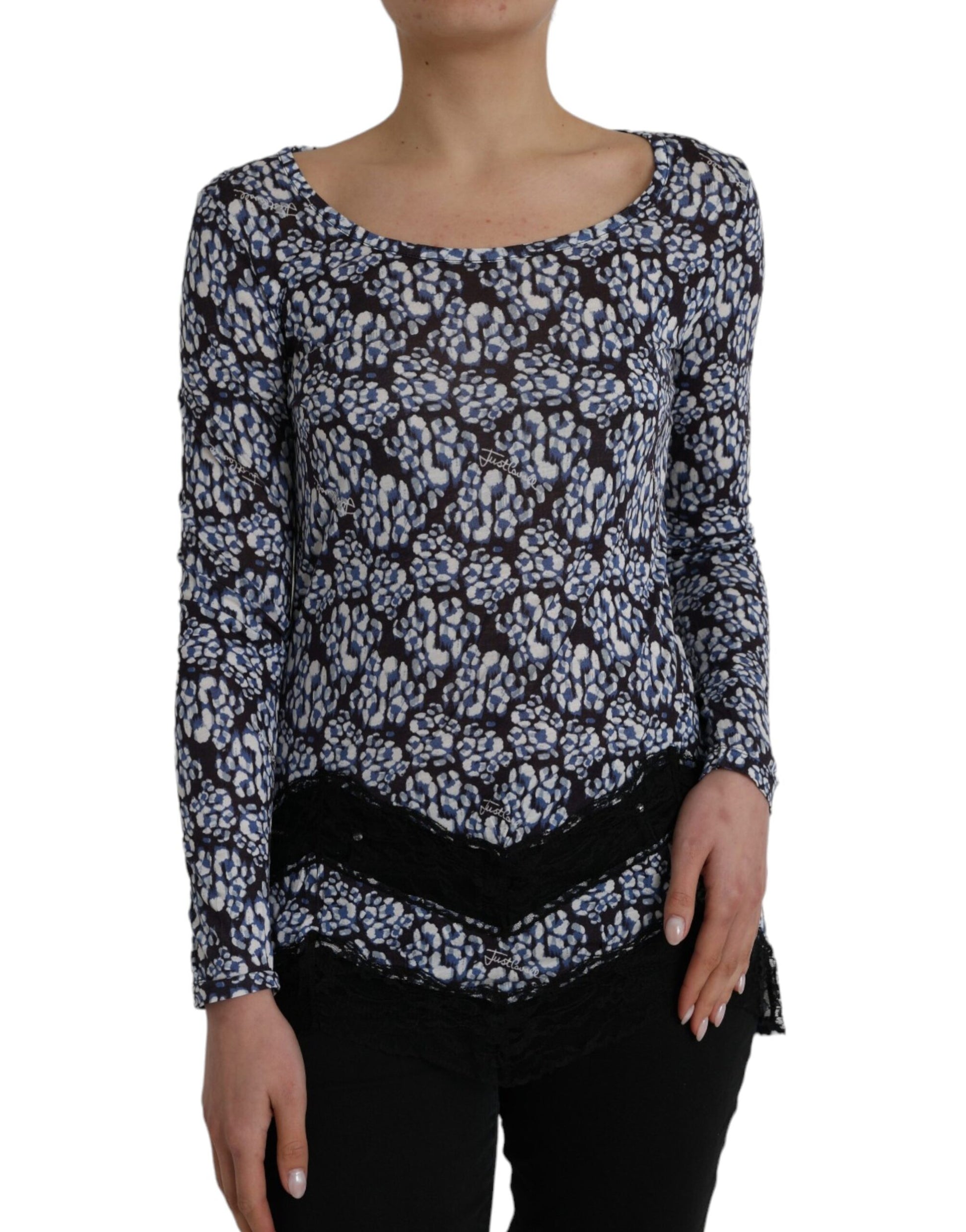 Just Cavalli Blue Floral Lace Long Sleeves Top Underwear Blouse - ClickThatClicks 