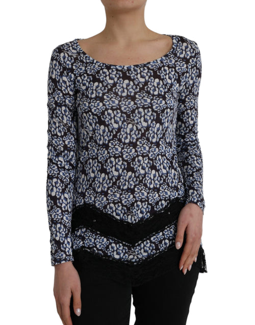 Just Cavalli Blue Floral Lace Long Sleeves Top Underwear Blouse - ClickThatClicks 