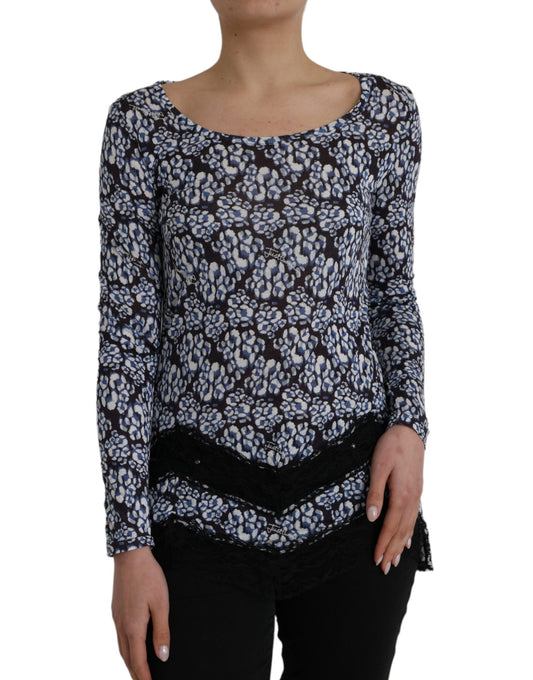 Just Cavalli Blue Floral Lace Long Sleeves Top Underwear Blouse - ClickThatClicks 