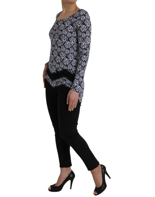 Just Cavalli Blue Floral Lace Long Sleeves Top Underwear Blouse - ClickThatClicks 