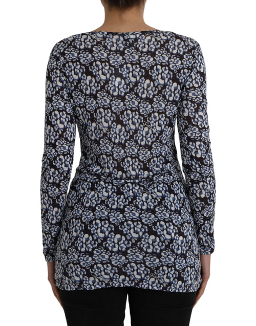Just Cavalli Blue Floral Lace Long Sleeves Top Underwear Blouse - ClickThatClicks 