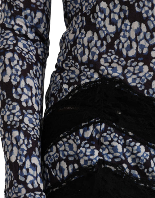 Just Cavalli Blue Floral Lace Long Sleeves Top Underwear Blouse - ClickThatClicks 