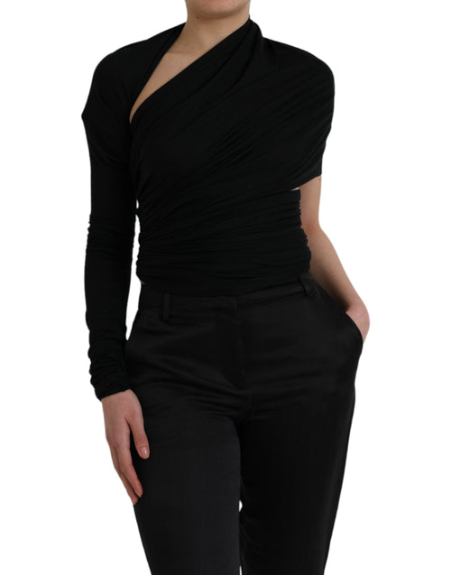 Dolce & Gabbana Black Wool Cutout Asymmetric Long Sleeve Top - ClickThatClicks 