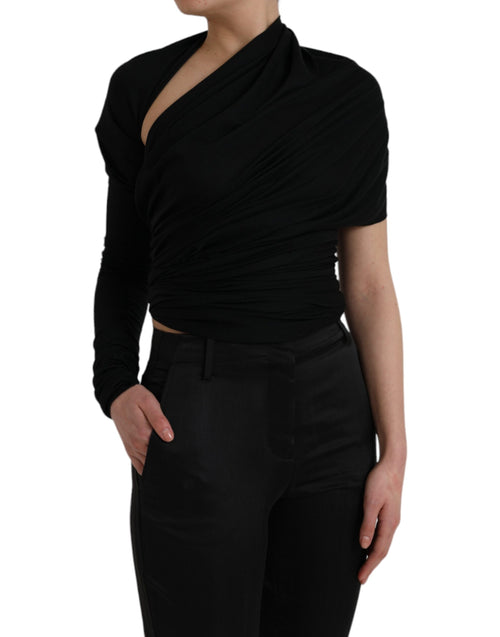 Dolce & Gabbana Black Wool Cutout Asymmetric Long Sleeve Top - ClickThatClicks 