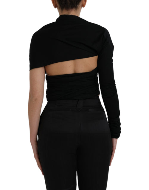 Dolce & Gabbana Black Wool Cutout Asymmetric Long Sleeve Top - ClickThatClicks 
