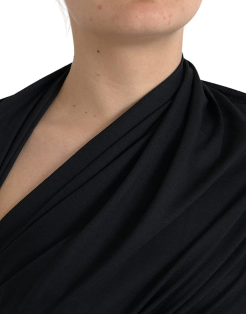 Dolce & Gabbana Black Wool Cutout Asymmetric Long Sleeve Top - ClickThatClicks 
