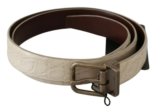 Dolce & Gabbana Cream Beige Gold Buckle Waist Leather Belt - ClickThatClicks 