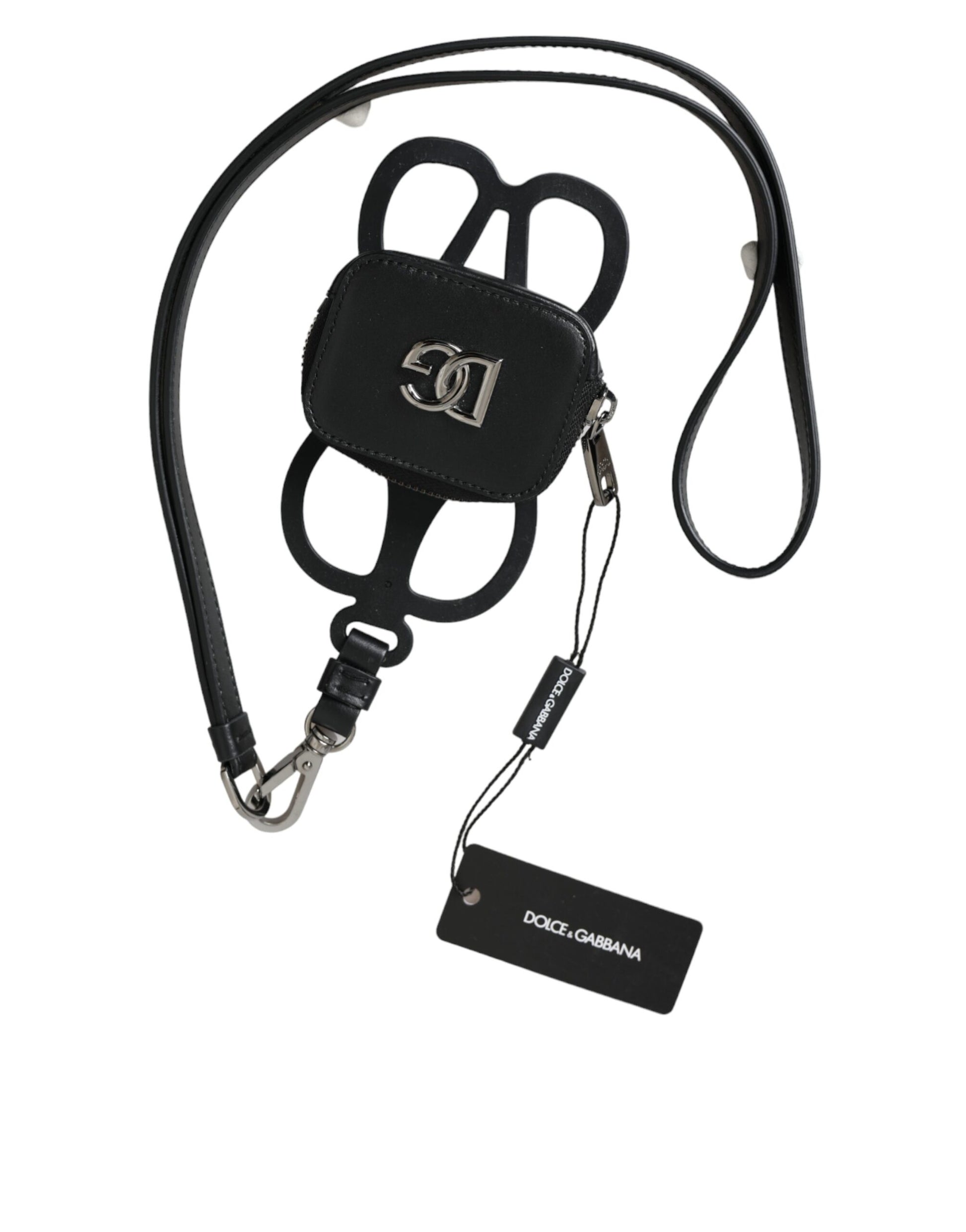 Dolce & Gabbana Black Calfskin Leather DG Logo Coin Purse Lanyard Wallet - ClickThatClicks 