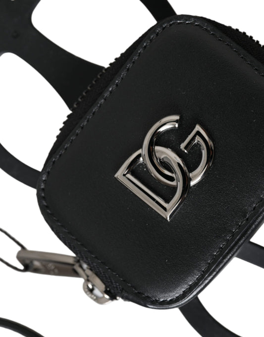Dolce & Gabbana Black Calfskin Leather DG Logo Coin Purse Lanyard Wallet - ClickThatClicks 